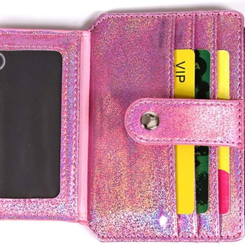 Small Glitter Wallet RFID Card Holder Pink Faux Leather Girls Gift - Picture 5 of 9
